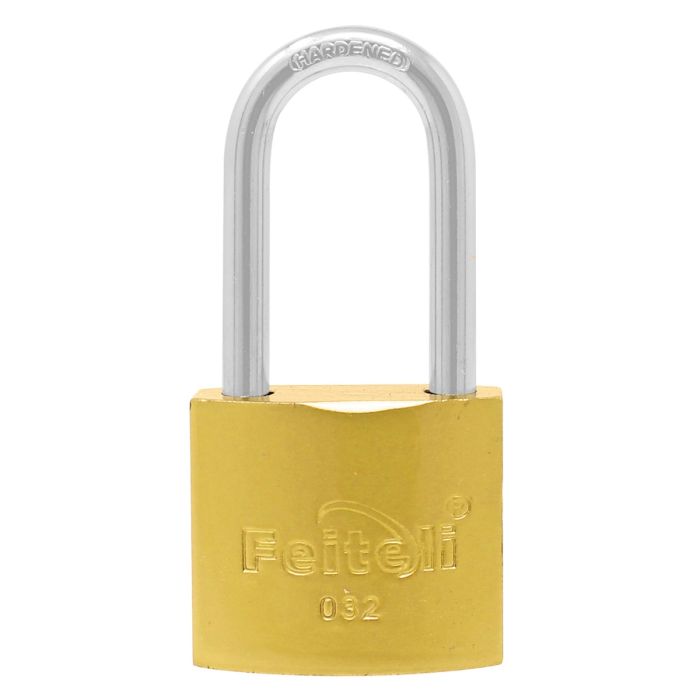 Candado de hierro gancho largo dorado E4L 32 mm Feiteli