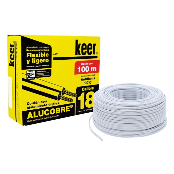 Rollo de cable dúplex flexible POT calibre 18 AWG blanco