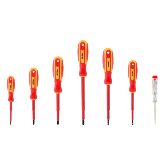 Juego de 6 desarmadores dieléctricos y probador de voltaje 11521 Adir